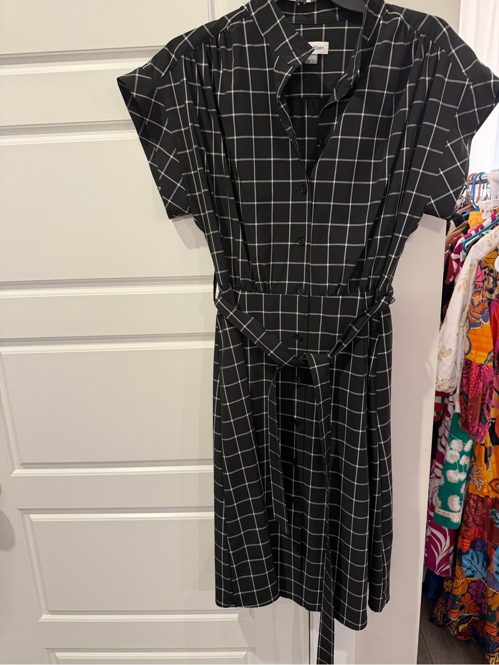 Calvin Klein Black Windowpane Dress Skirt with Tie Waist - Picture 3 of 5